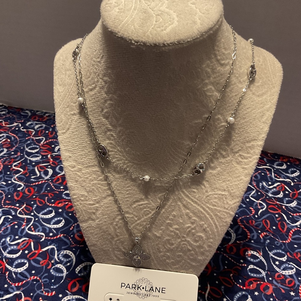 Park Lane Silver and White Multi-Layer Necklace